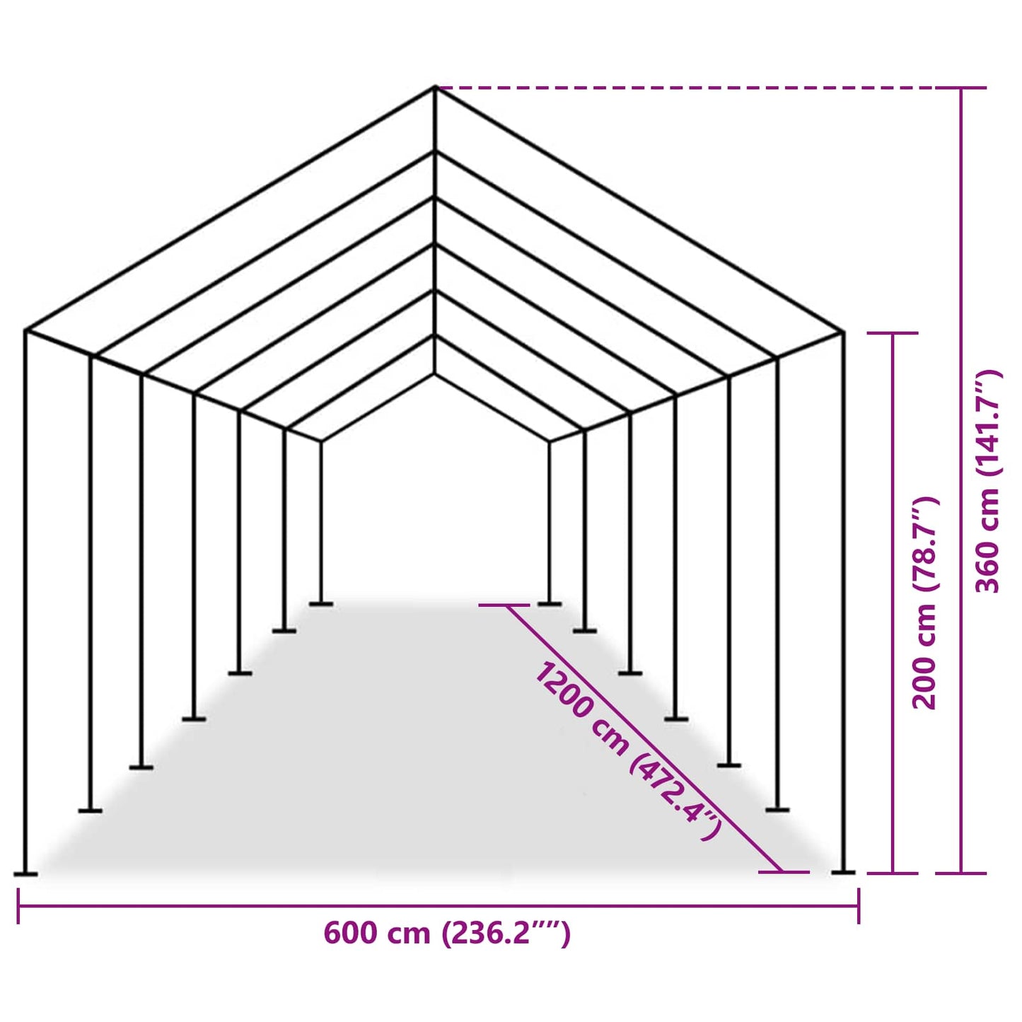 Zeltstoff ohne Gestell Grau 12 x 6 m PE