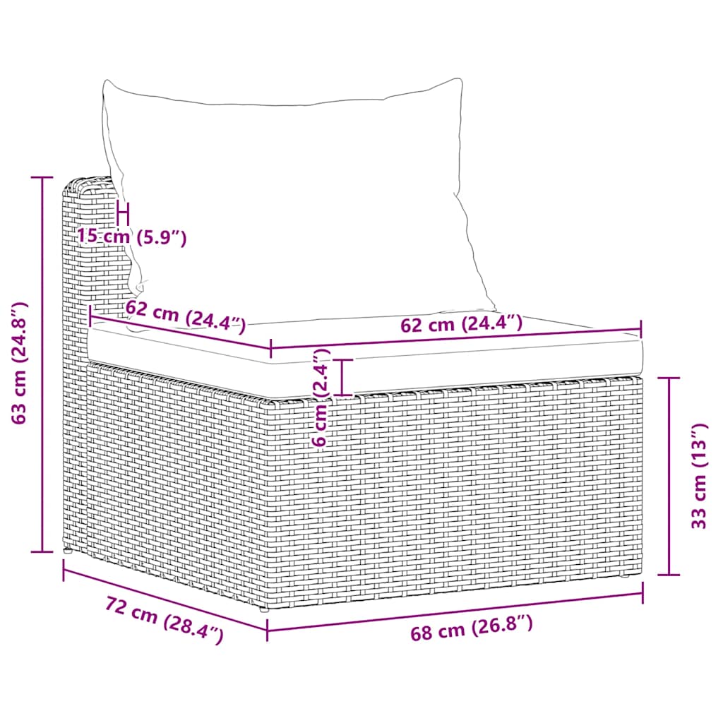 3-tlg. Garten-Sofagarnitur mit Kissen Grau Poly Rattan