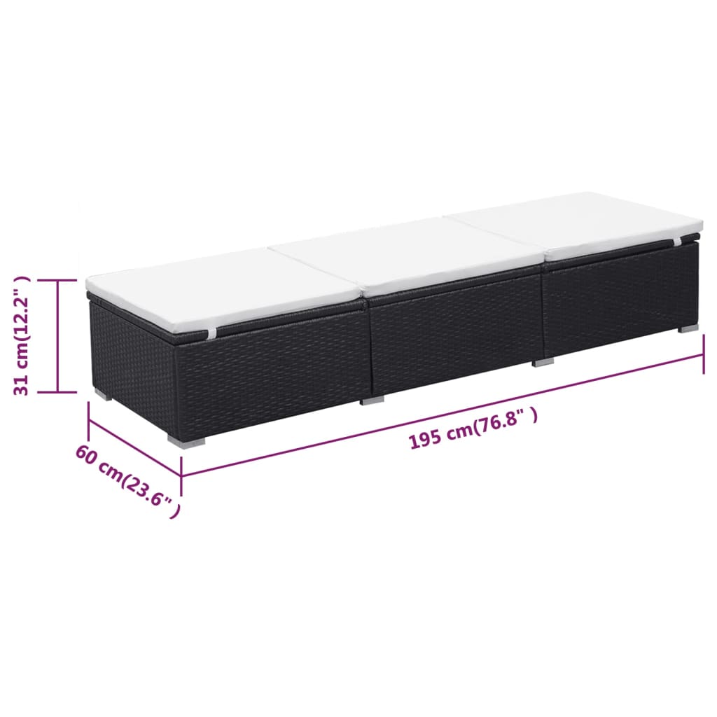 Sonnenliege mit Auflage Poly Rattan Schwarz