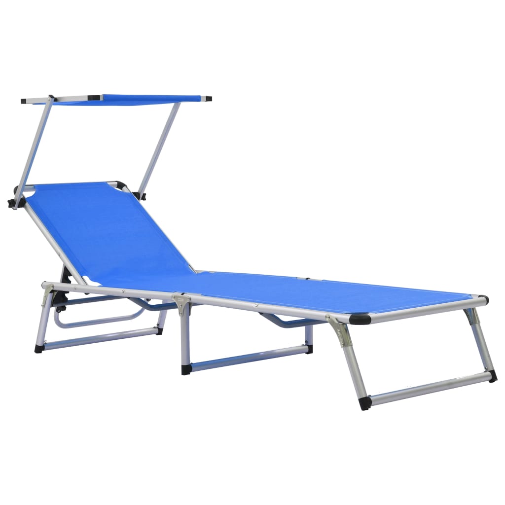 Sonnenliege Klappbar mit Sonnenschutz Alu und Textilene Blau