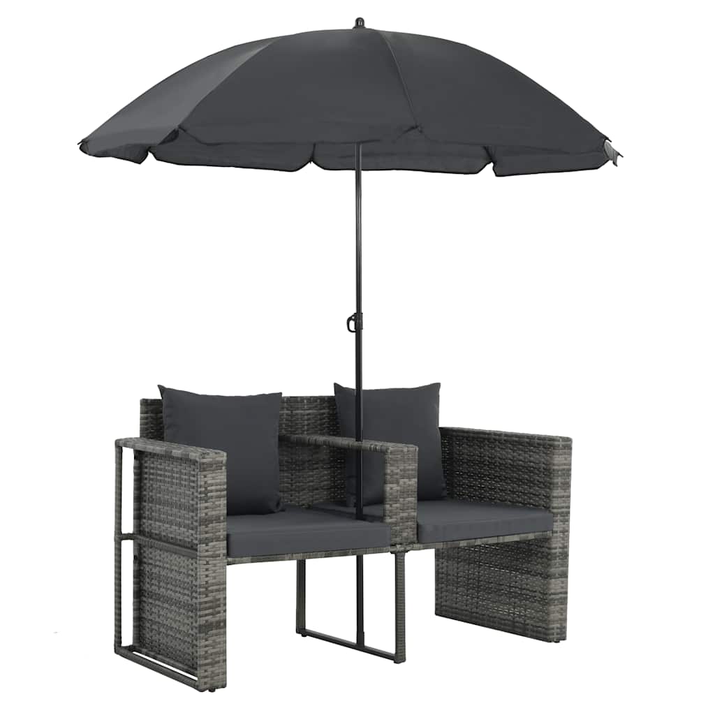Gartenbett mit Sonnenschirm Grau Poly Rattan