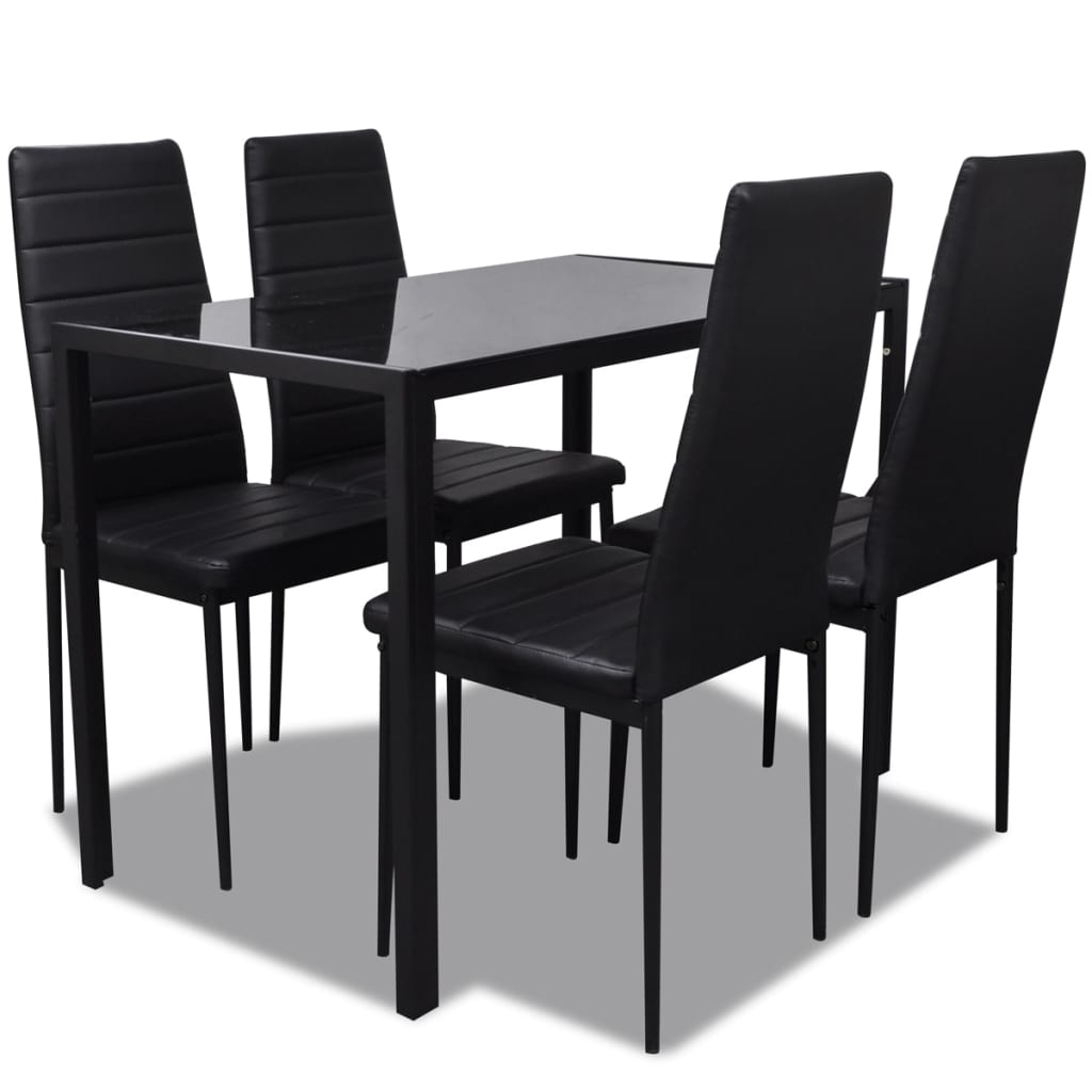 Essgruppe Tisch Stühle 5-tlg. Kunstleder Schwarz