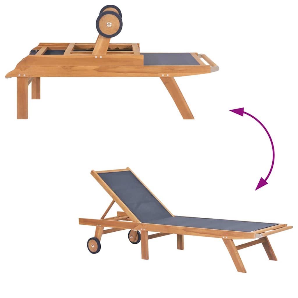 Sonnenliege Klappbar mit Rädern Teak Massivholz und Textilene