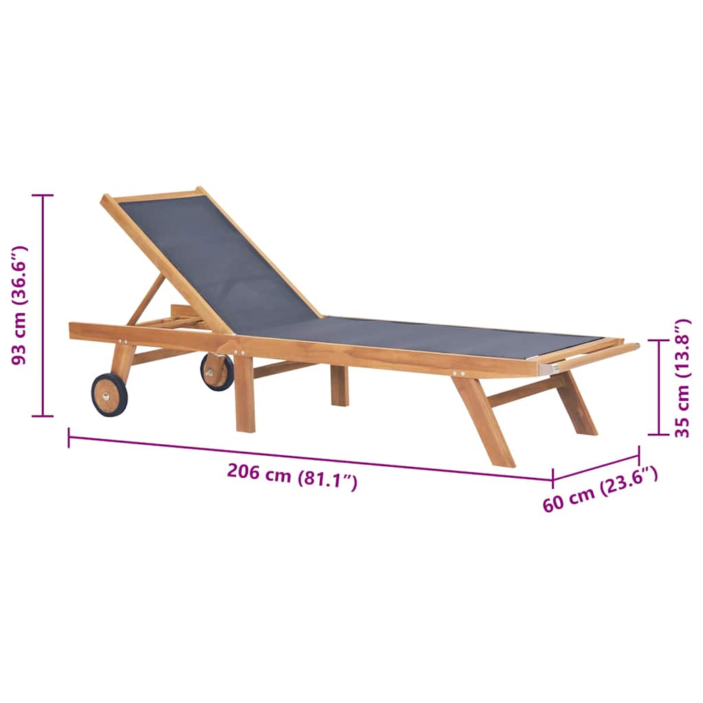 Sonnenliege Klappbar mit Rädern Teak Massivholz und Textilene