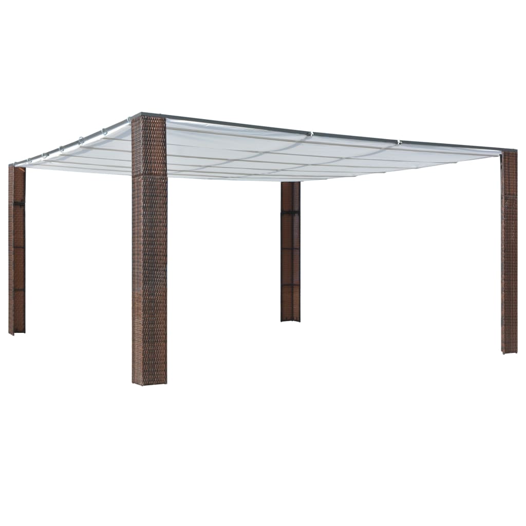 Pavillon mit Dach Poly Rattan 400x400x200 cm Braun und Creme