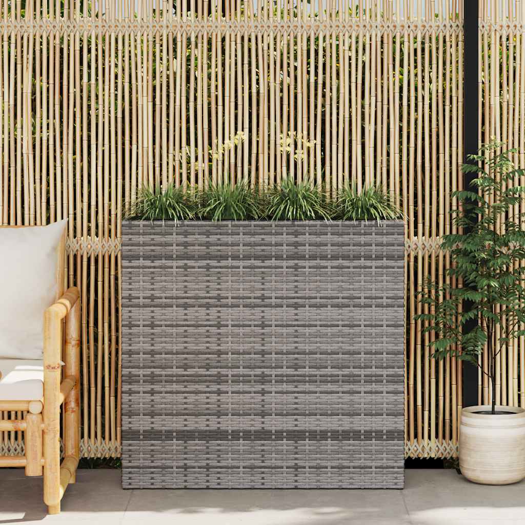 Garten-Hochbeet mit 4 Töpfen Poly Rattan Grau
