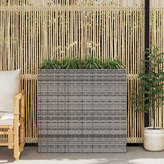 Garten-Hochbeet mit 4 Töpfen Poly Rattan Grau