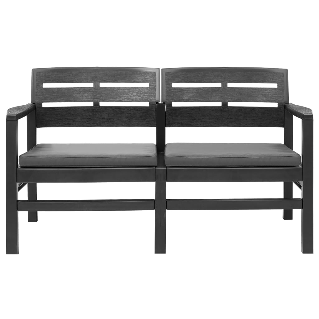 2-Sitzer-Gartenbank mit Kissen Anthrazit 133 cm Kunststoff
