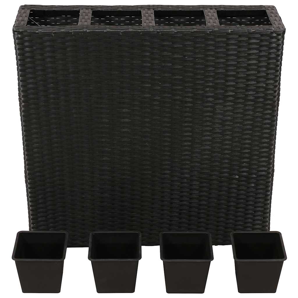 Garten-Hochbeet mit 4 Töpfen Poly Rattan Schwarz