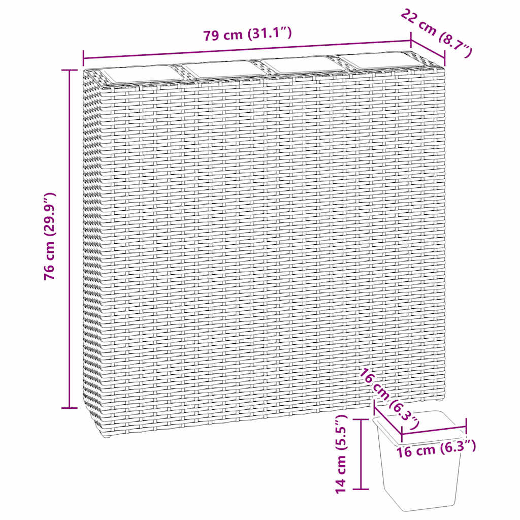 Garten-Hochbeet mit 4 Töpfen Poly Rattan Schwarz
