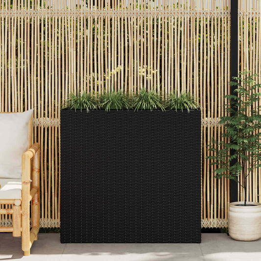 Garten-Hochbeet mit 4 Töpfen Poly Rattan Schwarz