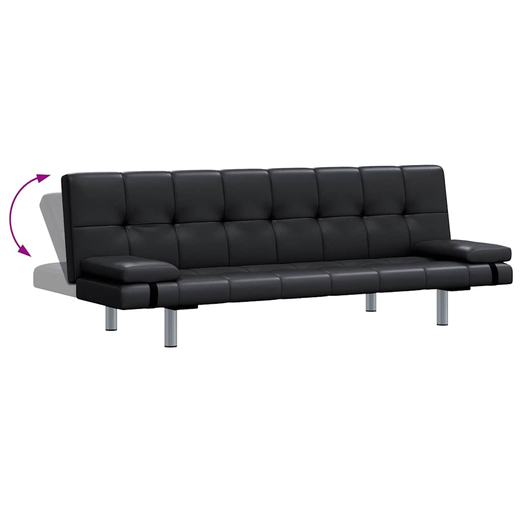 Schlafsofa mit 2 Kissen Kunstleder Ausziehbar Schwarz