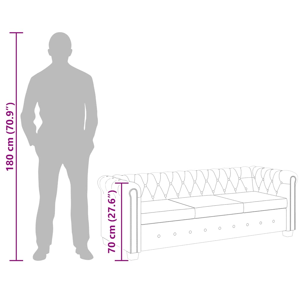 Chesterfield-Sofa 3-Sitzer Kunstleder Schwarz