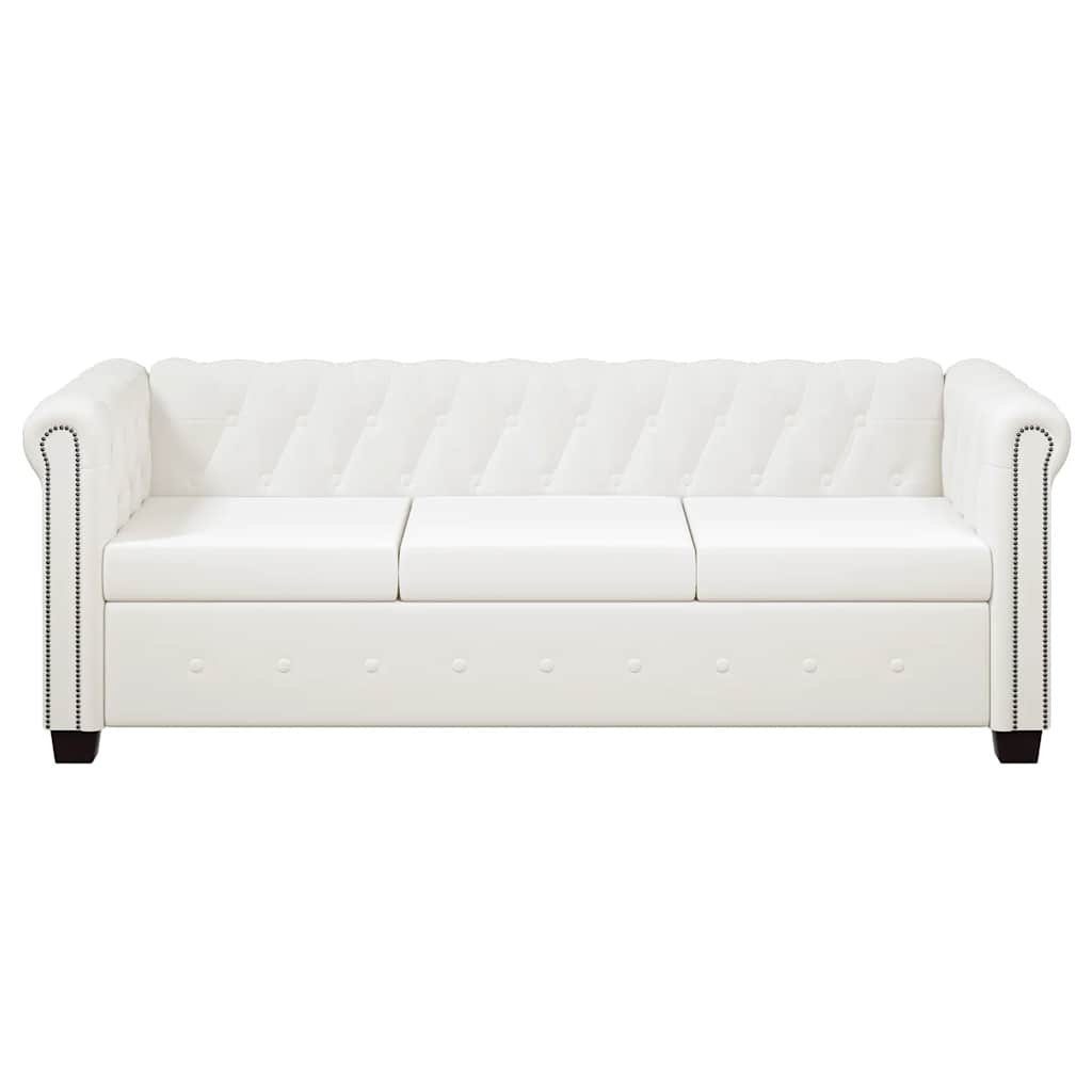 Chesterfield-Sofa 3-Sitzer Kunstleder Weiß