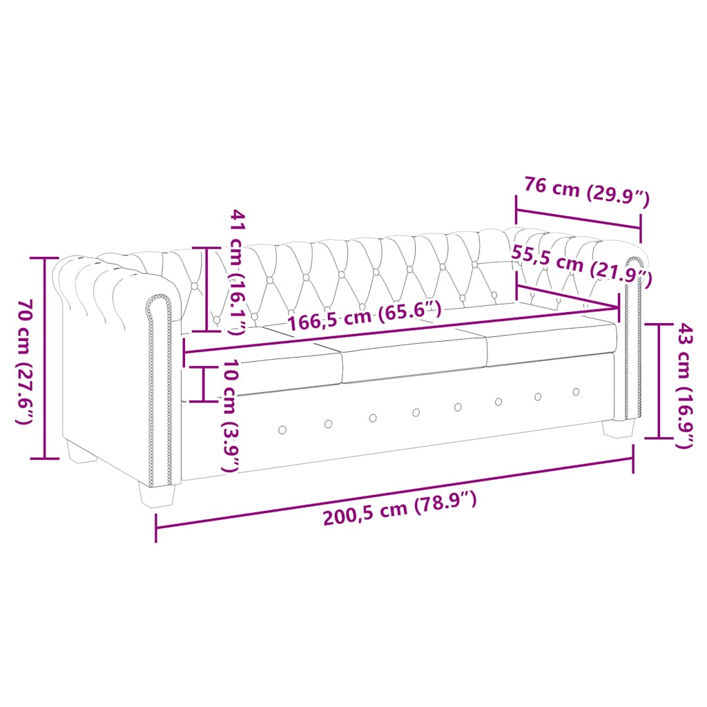 Chesterfield-Sofa 3-Sitzer Kunstleder Weiß