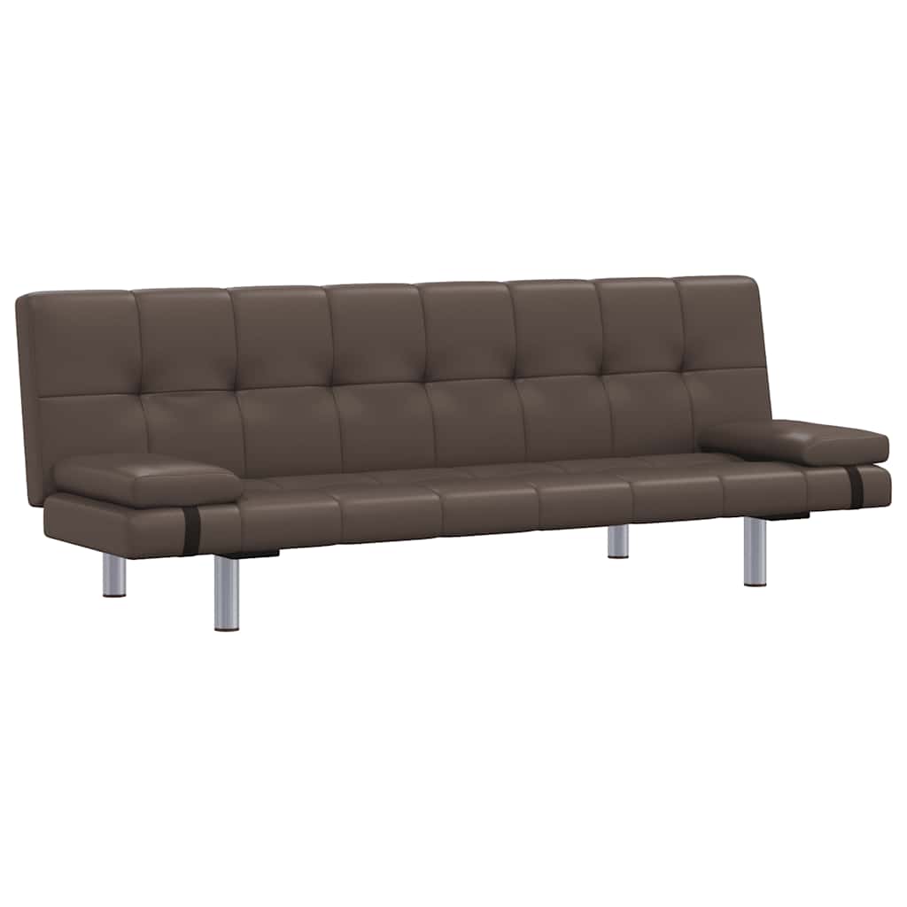 Schlafsofa mit 2 Kissen Kunstleder Ausziehbar Braun