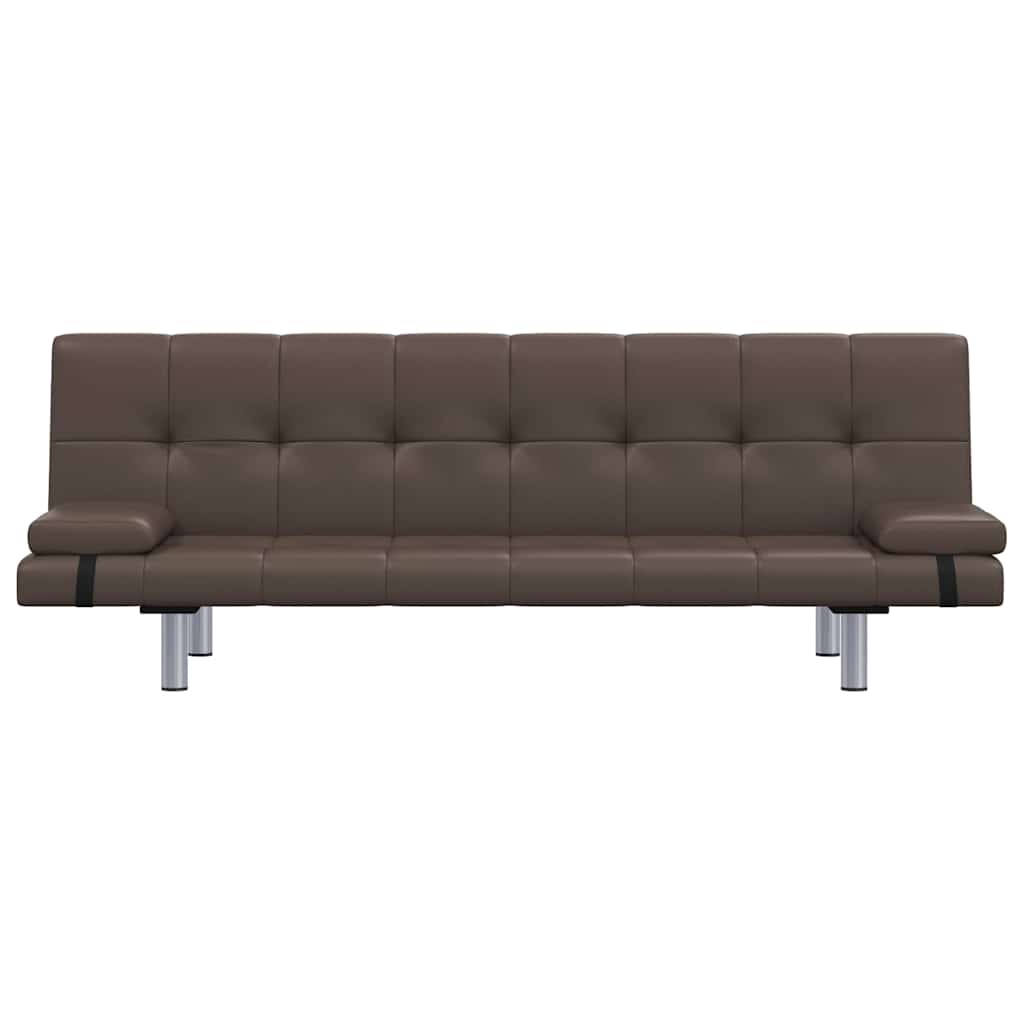 Schlafsofa mit 2 Kissen Kunstleder Ausziehbar Braun