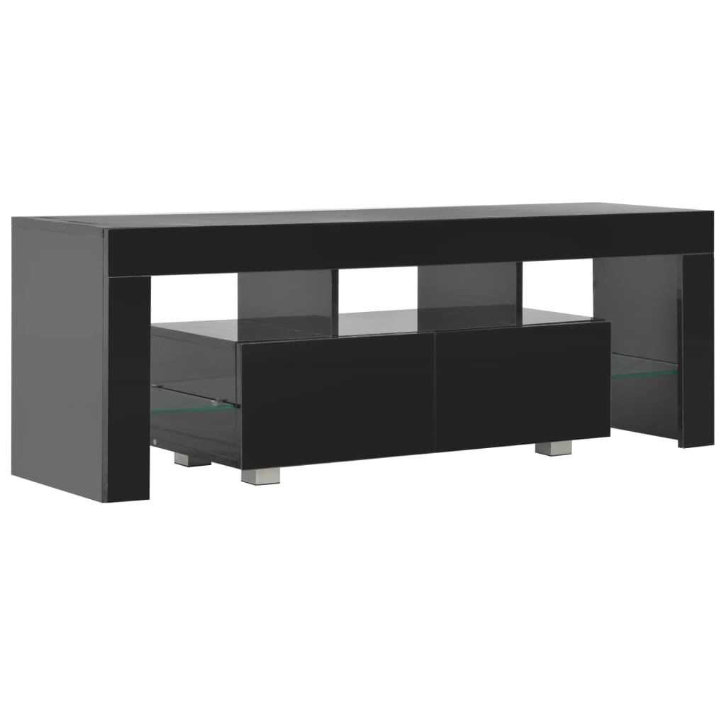 TV-Schrank mit LED-Leuchten Hochglanz-Schwarz 130x35x45 cm