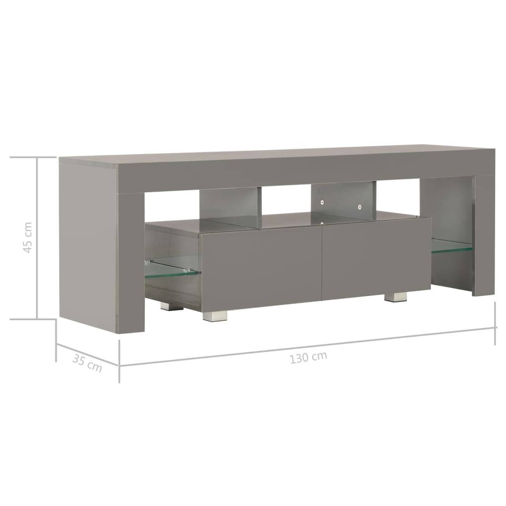 TV-Schrank mit LED-Leuchten Hochglanz-Grau 130x35x45 cm