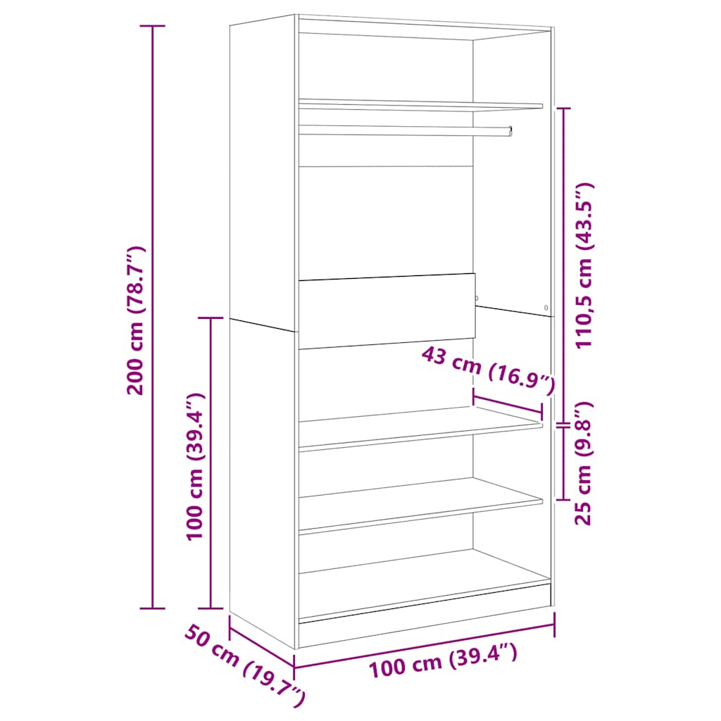 Kleiderschrank Betongrau 100x50x200 cm Holzwerkstoff