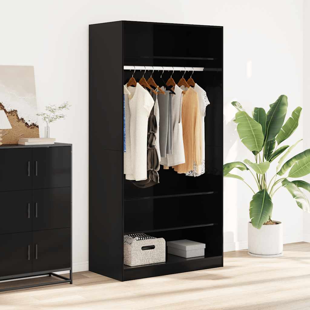 Kleiderschrank Hochglanz-Schwarz 100x50x200 cm Holzwerkstoff