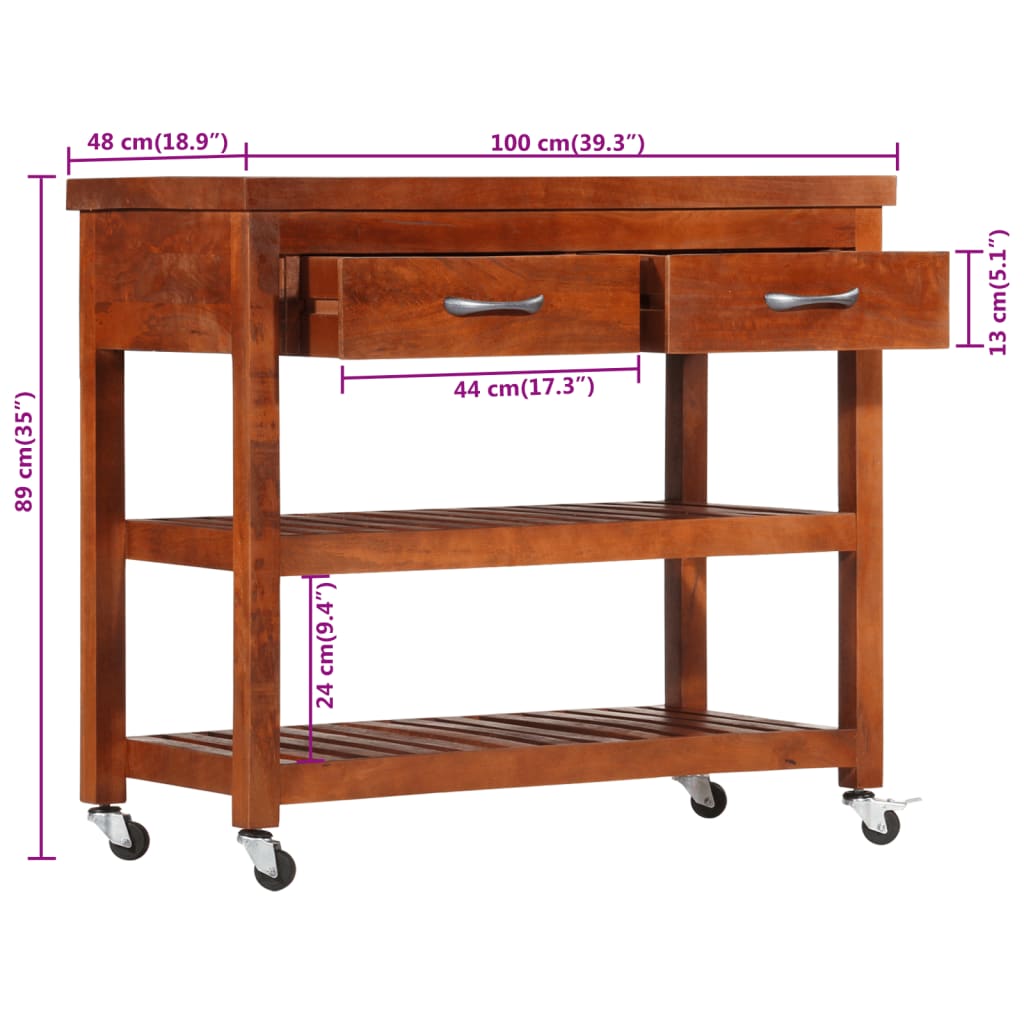 Servierwagen 100x48x89 cm Massivholz Akazie