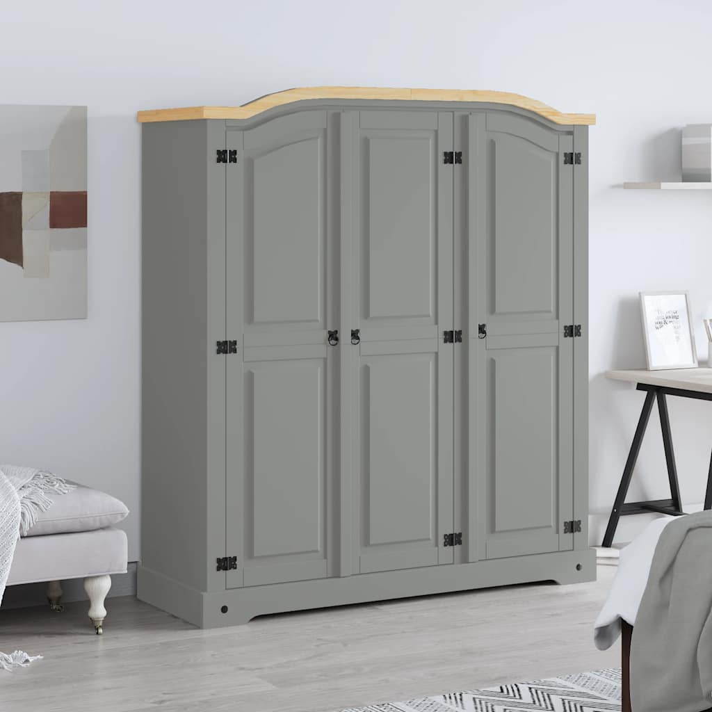 Kleiderschrank Mexiko-Stil Kiefernholz 3 Türen Grau