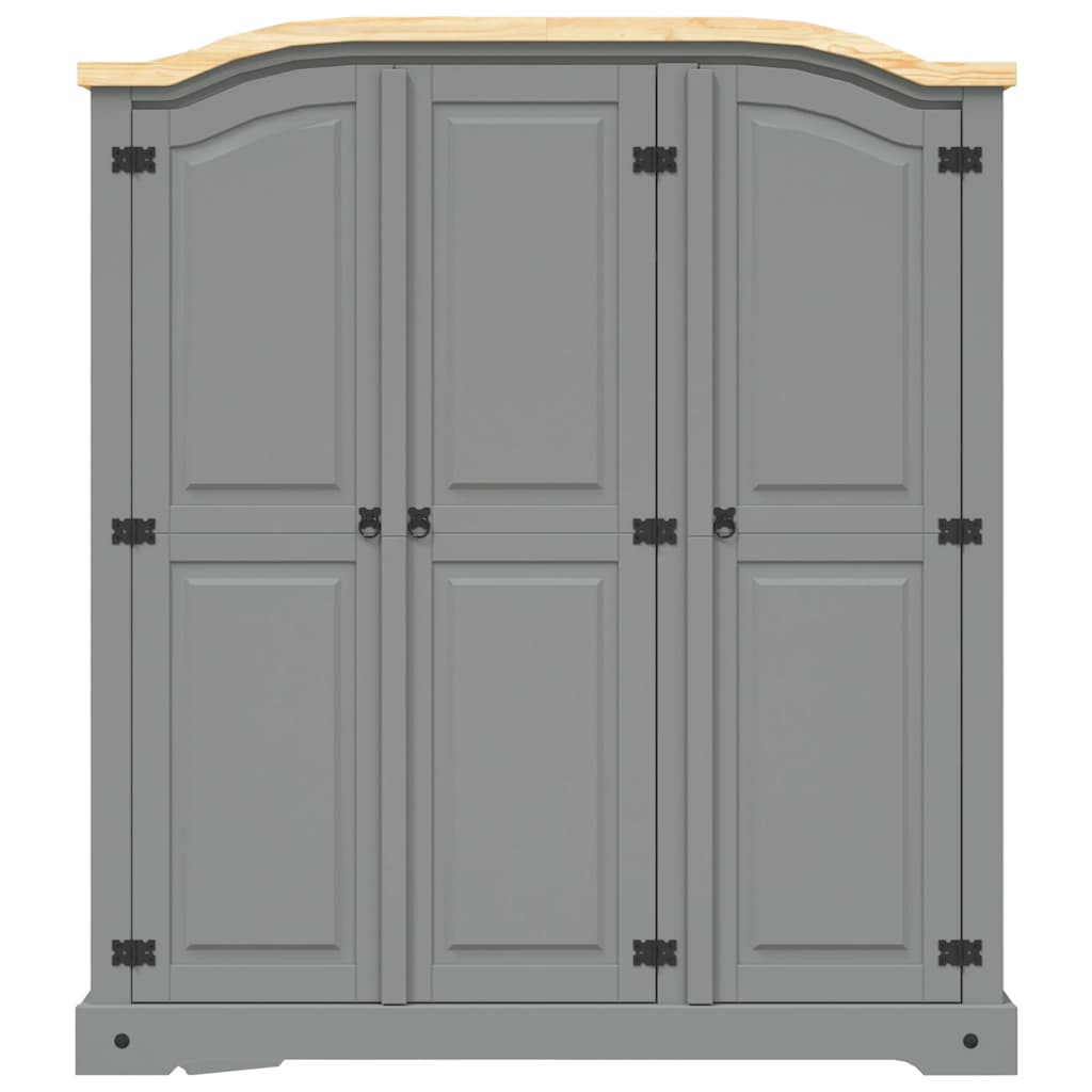 Kleiderschrank Mexiko-Stil Kiefernholz 3 Türen Grau
