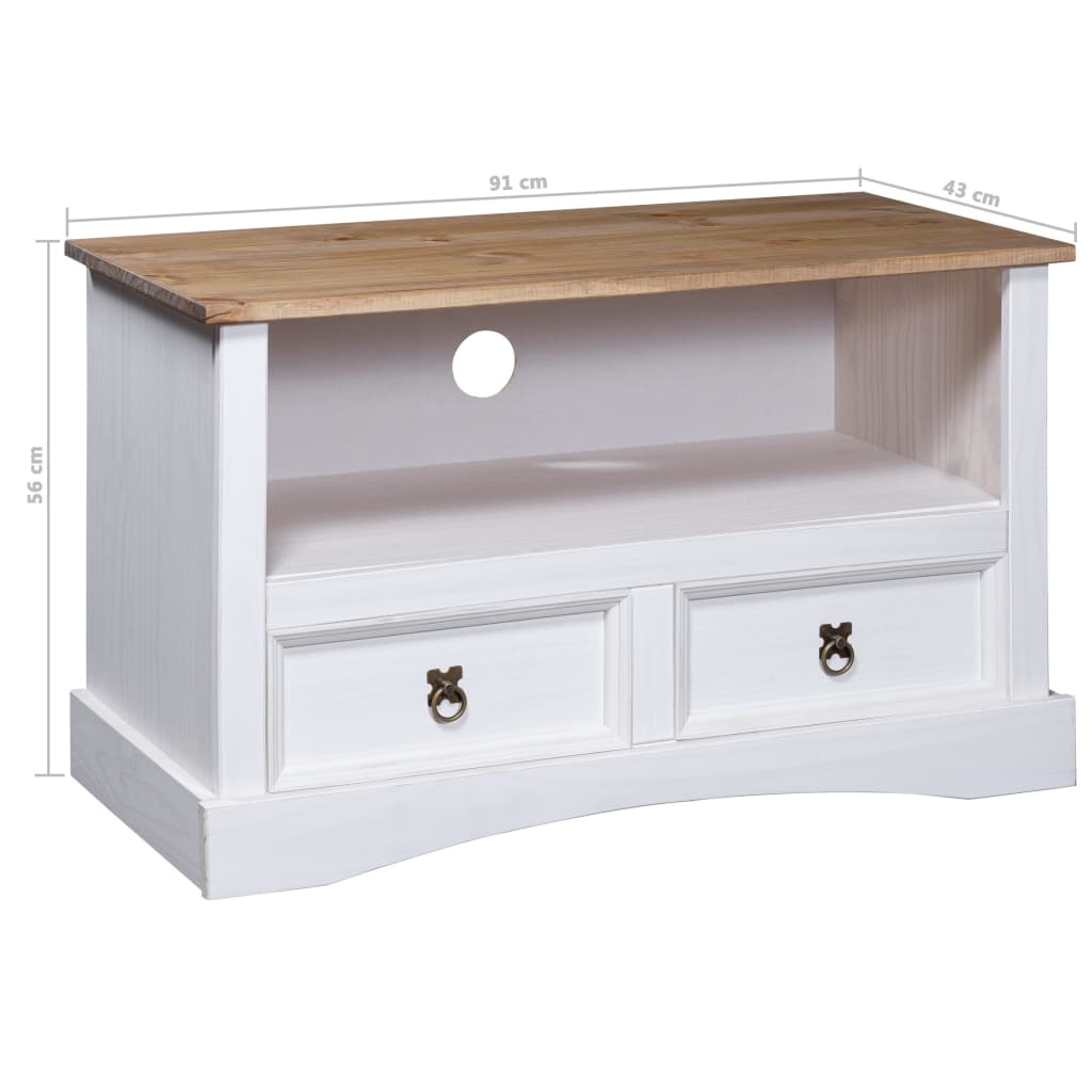 TV-Schrank Mexiko-Stil Kiefernholz Weiß 91x43x56 cm