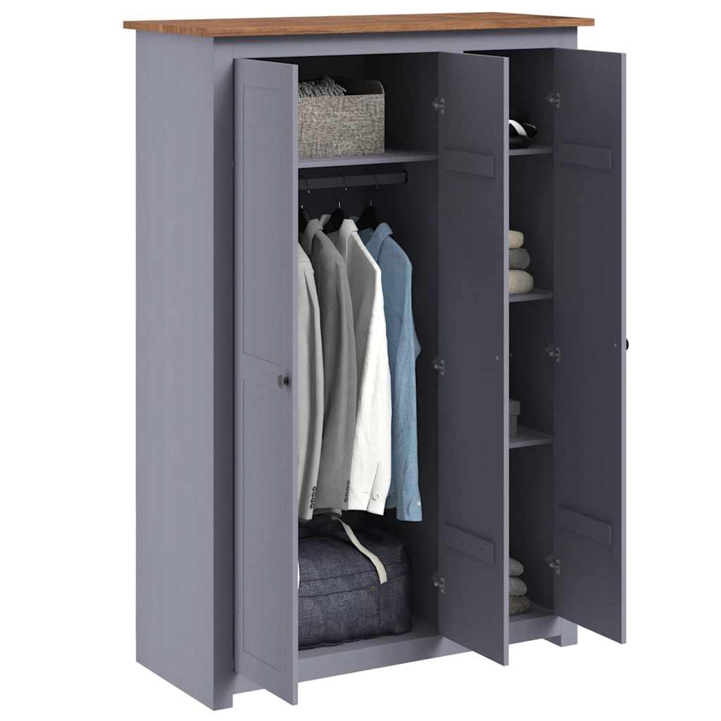 Kleiderschrank 3-Türig Grau 118×50×171,5 cm Kiefer Panama Serie