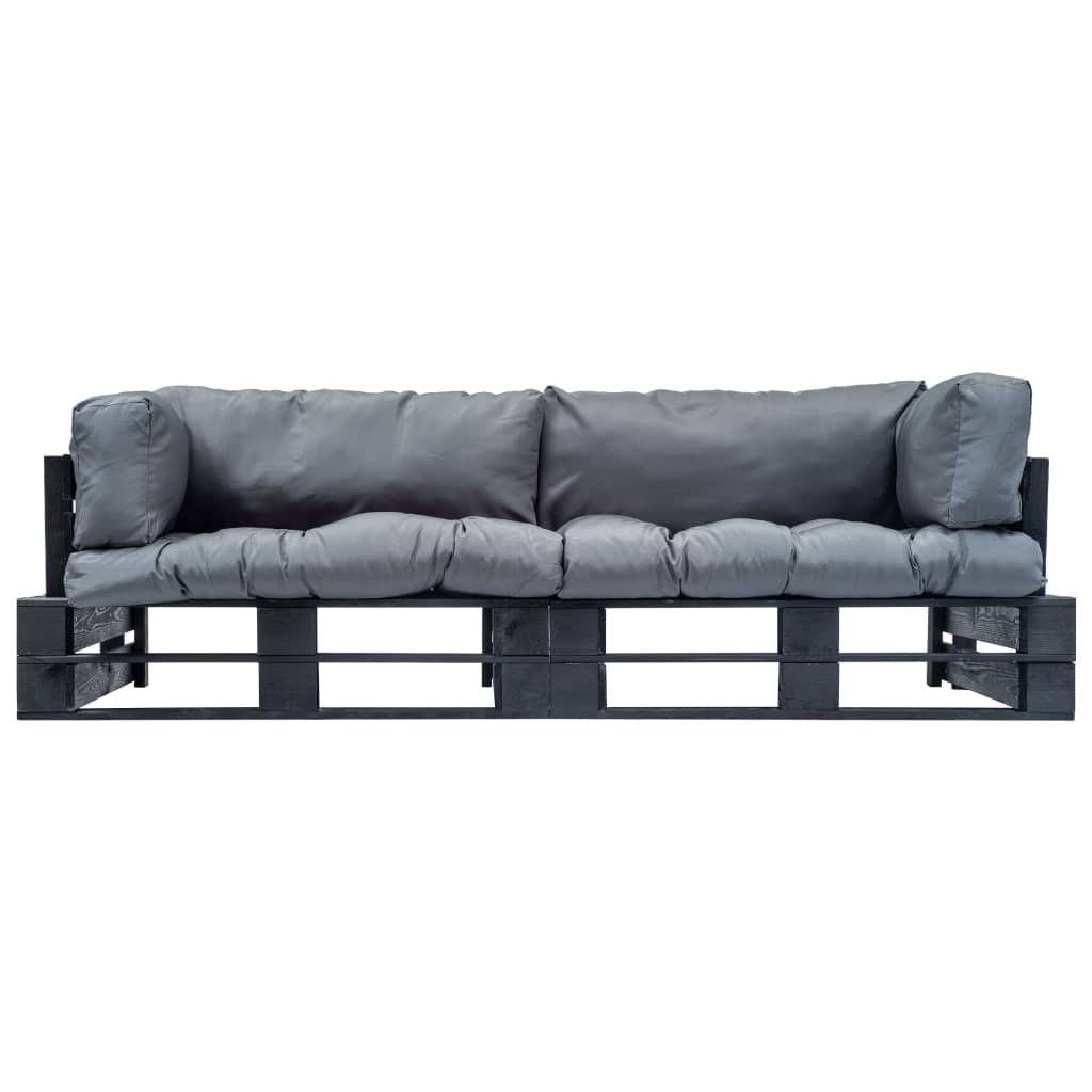 2-tlg. Outdoor-Sofa-Set Paletten mit Kissen in Grau Kiefernholz