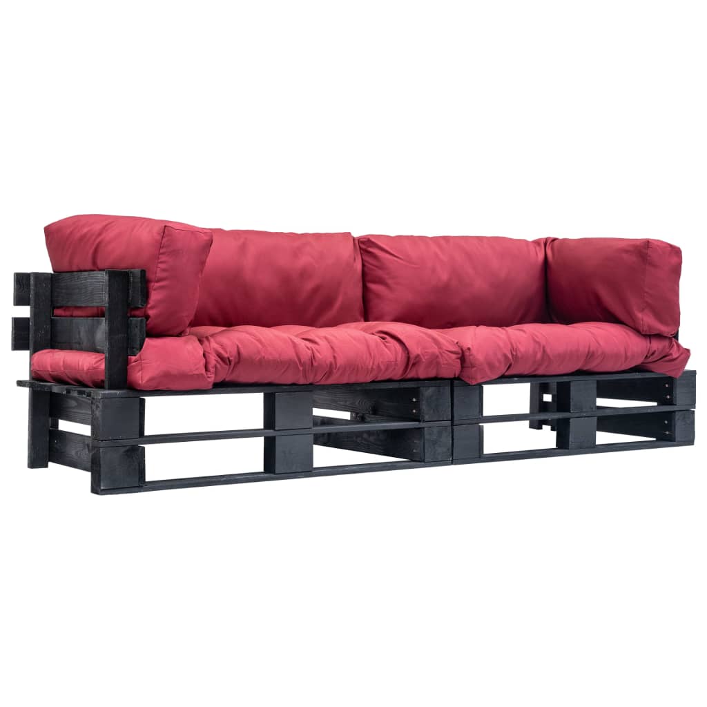2-tlg. Outdoor-Sofa-Set Paletten mit Kissen in Rot Kiefernholz