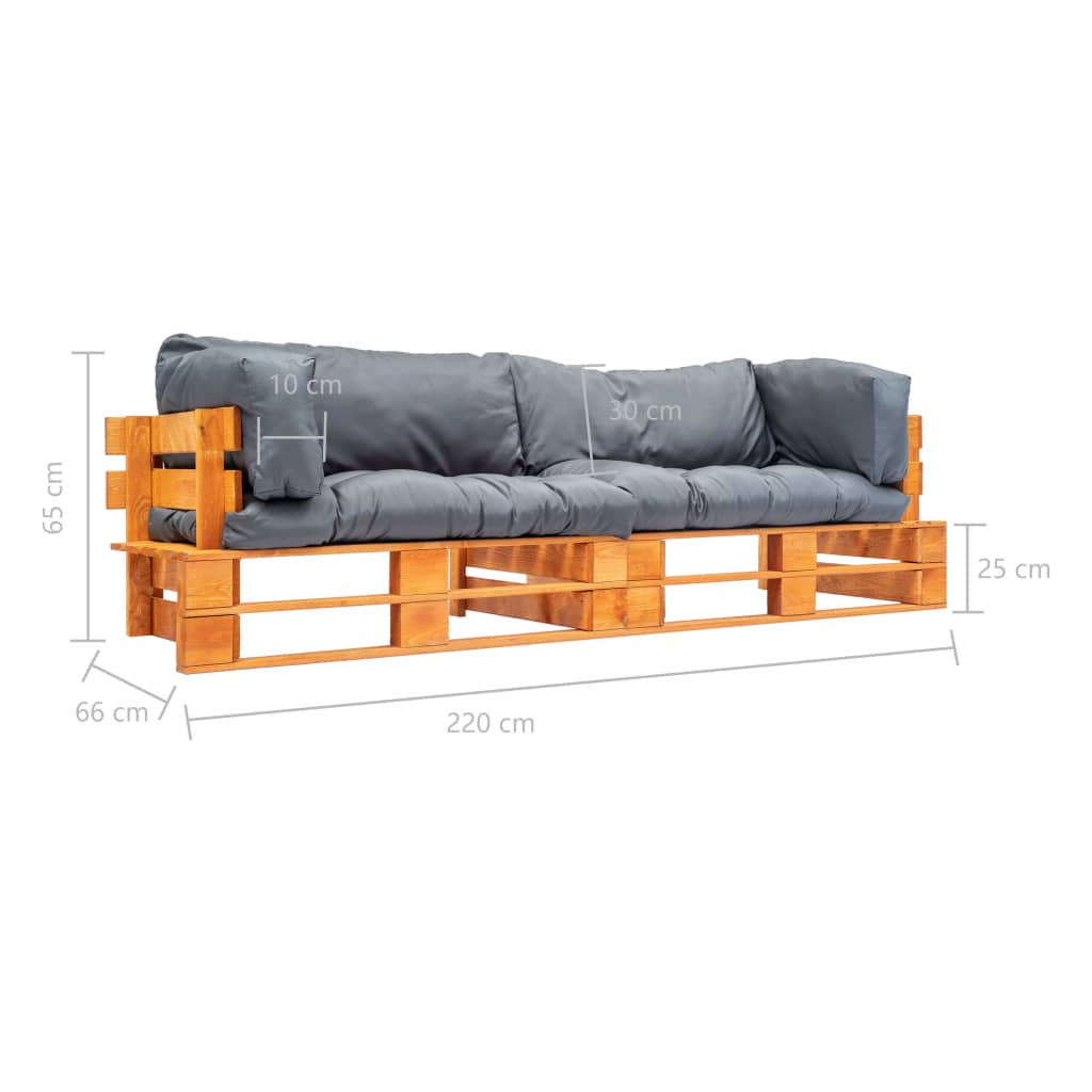 2-tlg. Garten-Palettensofa-Set Kissen in Grau Kiefernholz