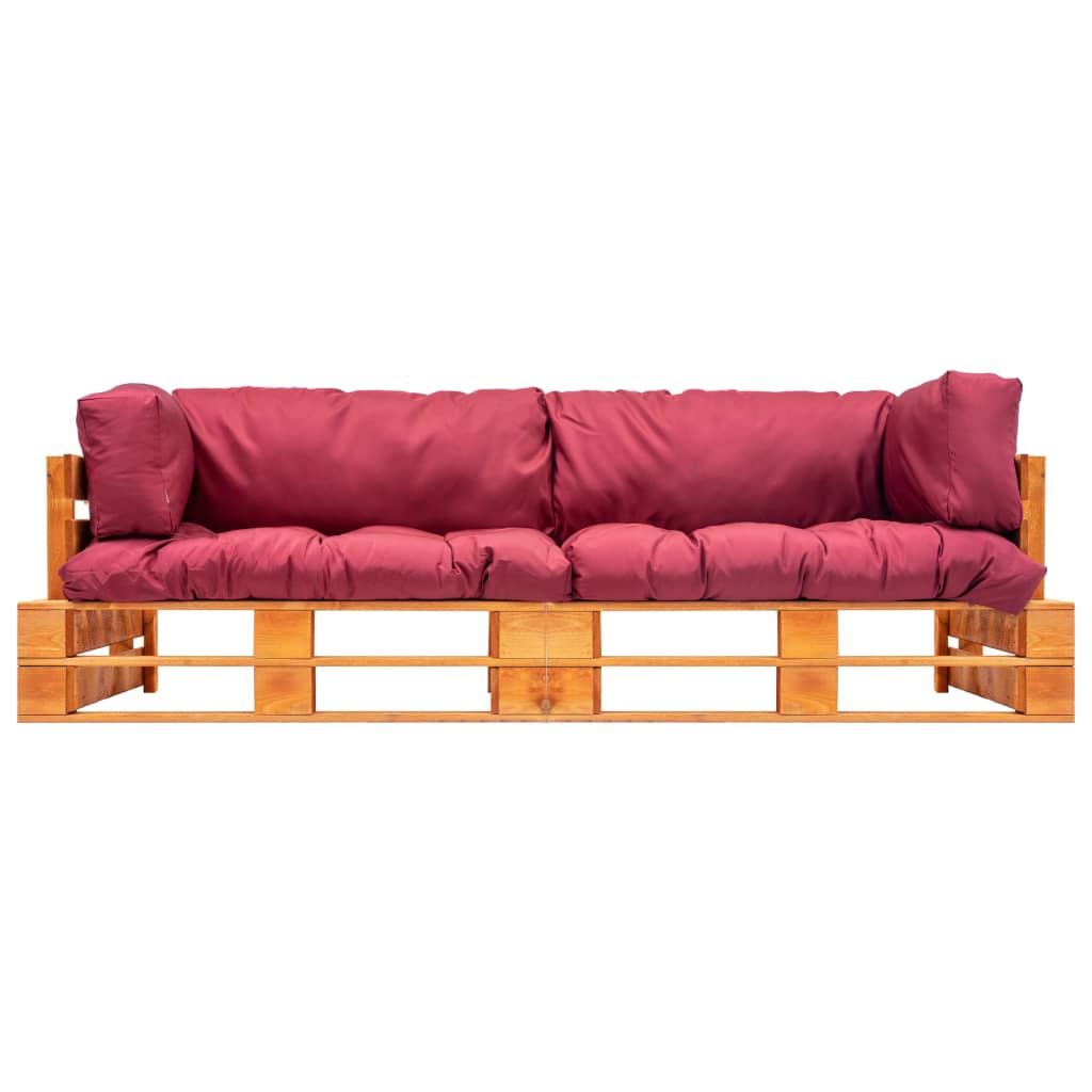 2-tlg. Garten-Palettensofa-Set Kissen in Rot Kiefernholz
