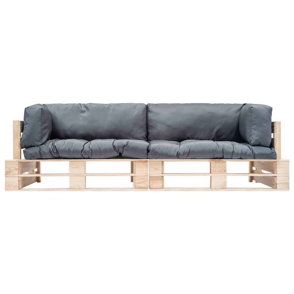 2-tlg. Outdoor-Sofa-Set Paletten mit Kissen in Grau Kiefernholz