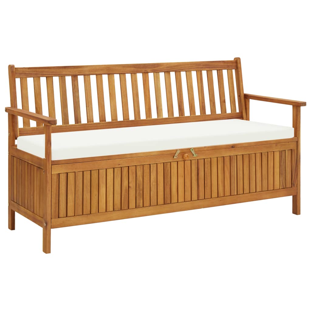 Sitzbank mit Stauraum und Sitzpolster 148 cm Massivholz Akazie