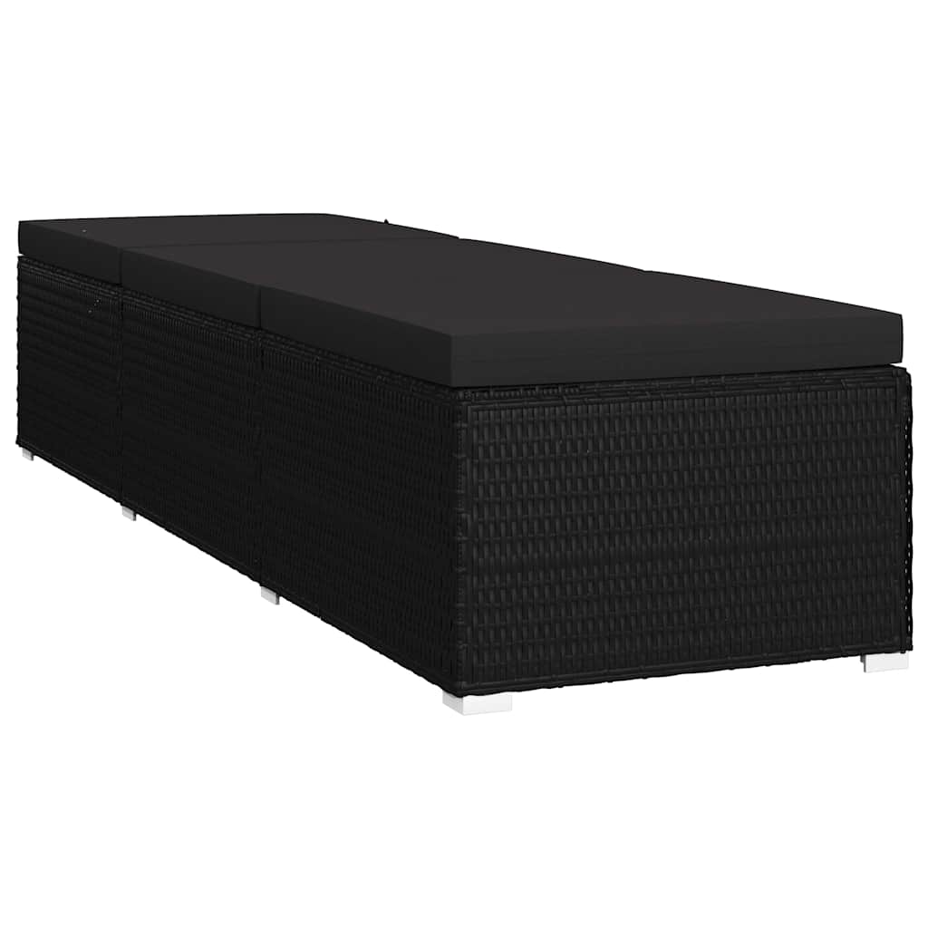 Garten Sonnenliegen mit Kissen 3 pcs Schwarz Poly Rattan