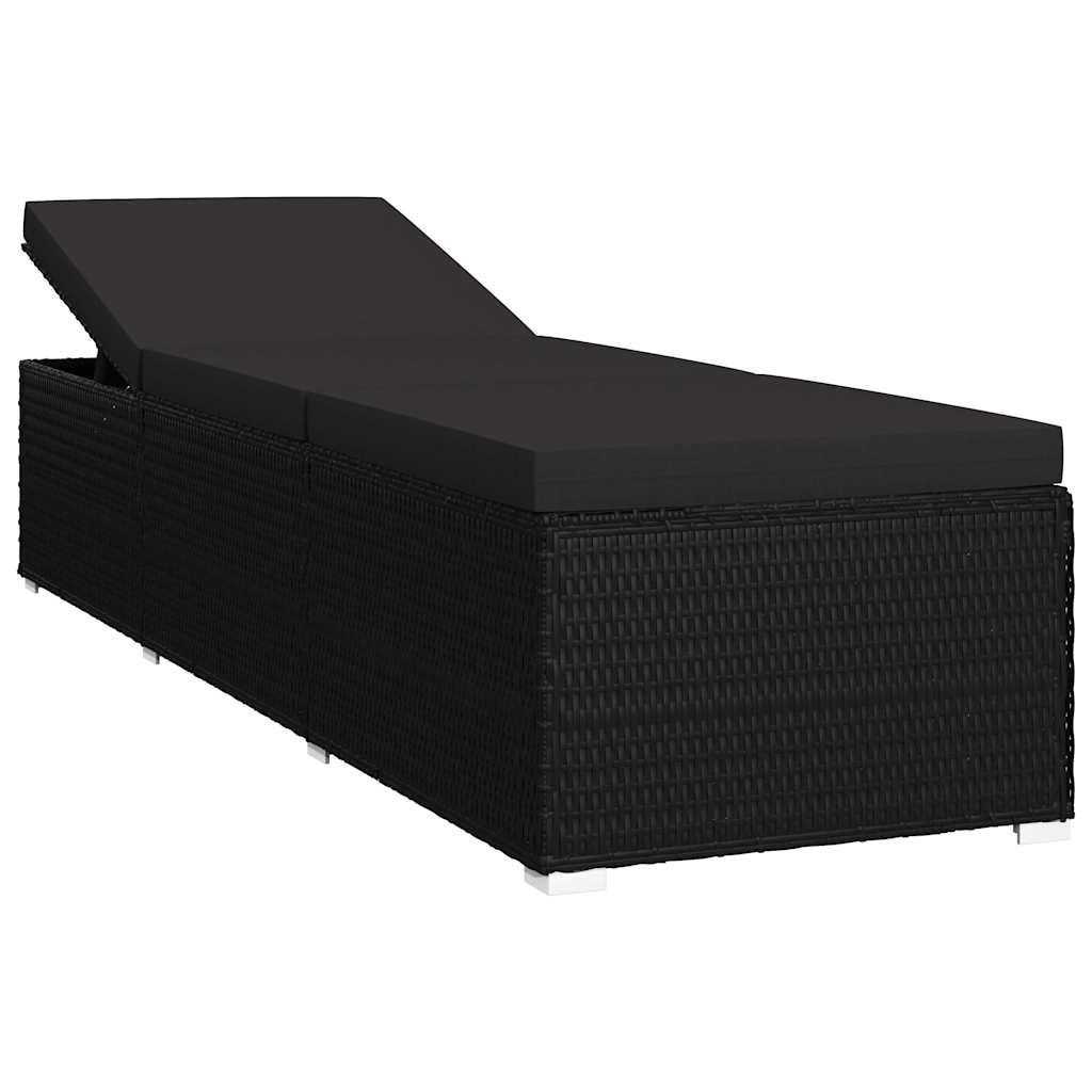 Garten Sonnenliegen mit Kissen 3 pcs Schwarz Poly Rattan
