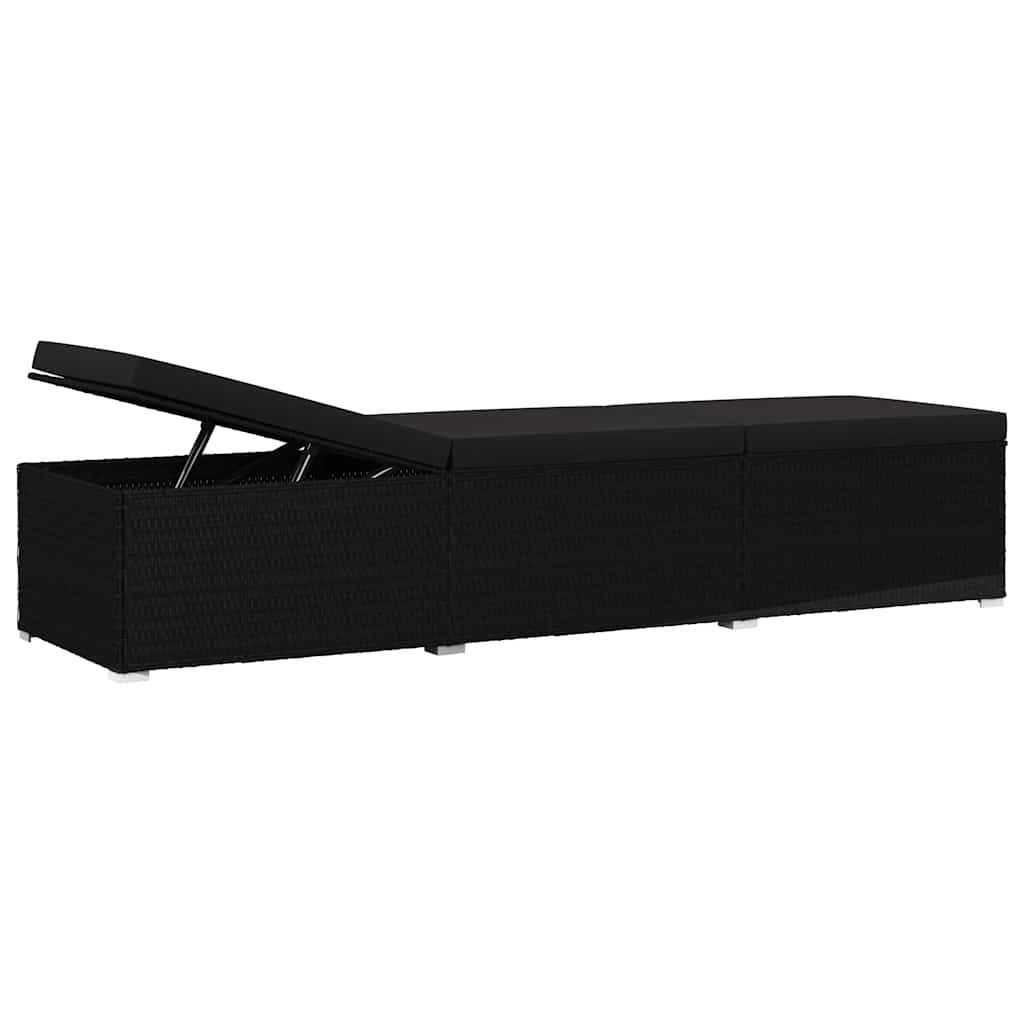 Garten Sonnenliegen mit Kissen 3 pcs Schwarz Poly Rattan
