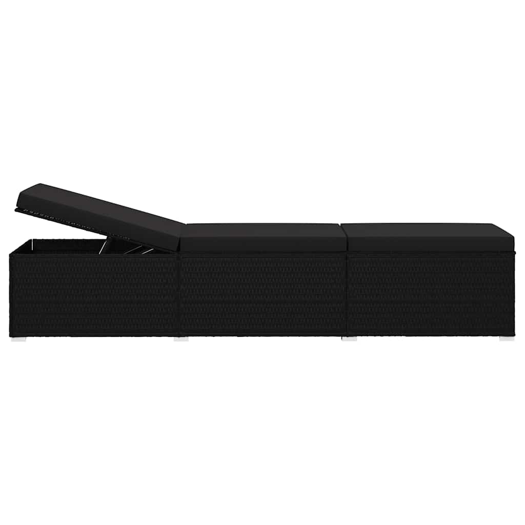 Garten Sonnenliegen mit Kissen 3 pcs Schwarz Poly Rattan
