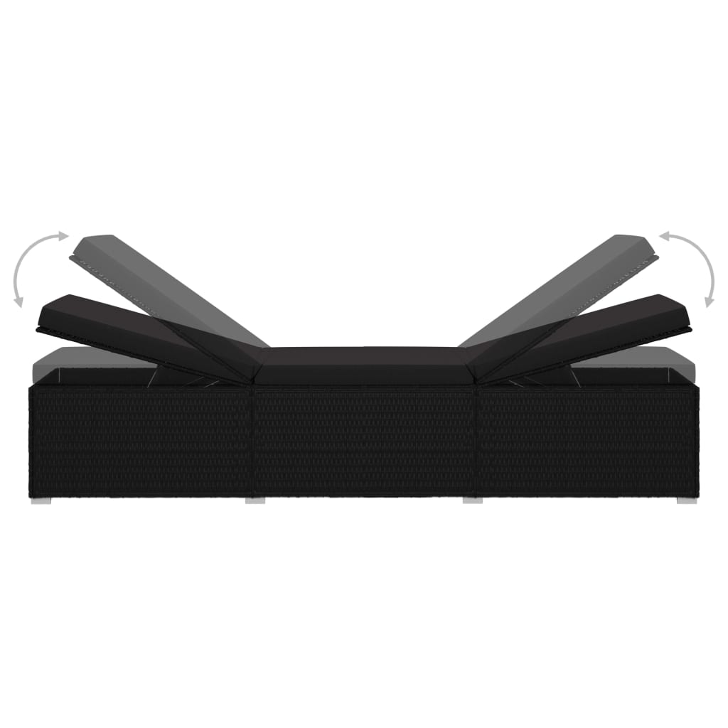 Sonnenliege mit Auflage und Teetisch Poly Rattan Schwarz