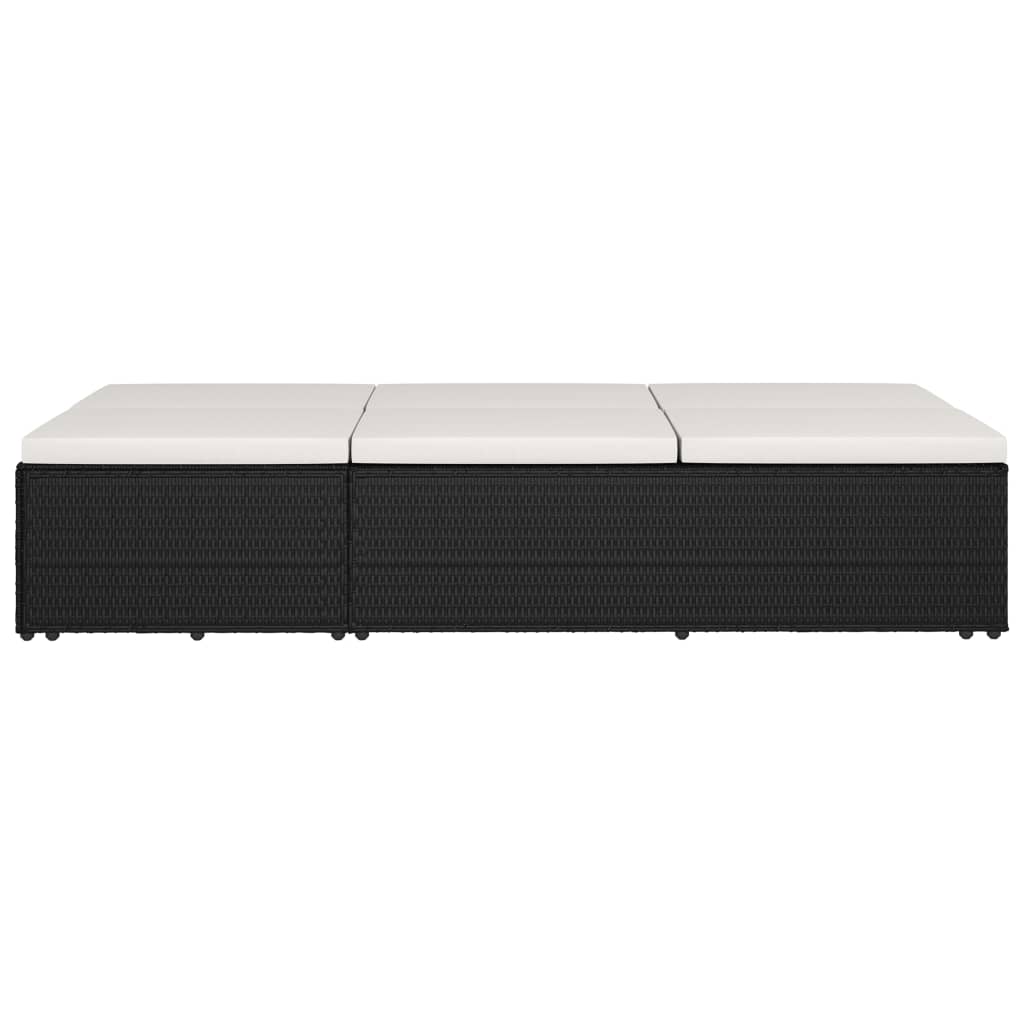 Sonnenliege mit Auflage Poly Rattan Schwarz