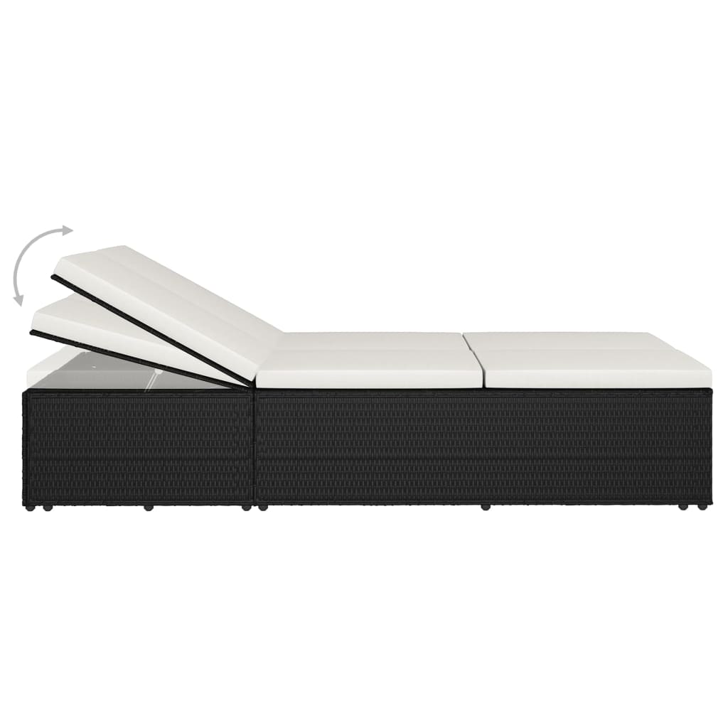 Sonnenliege mit Auflage Poly Rattan Schwarz