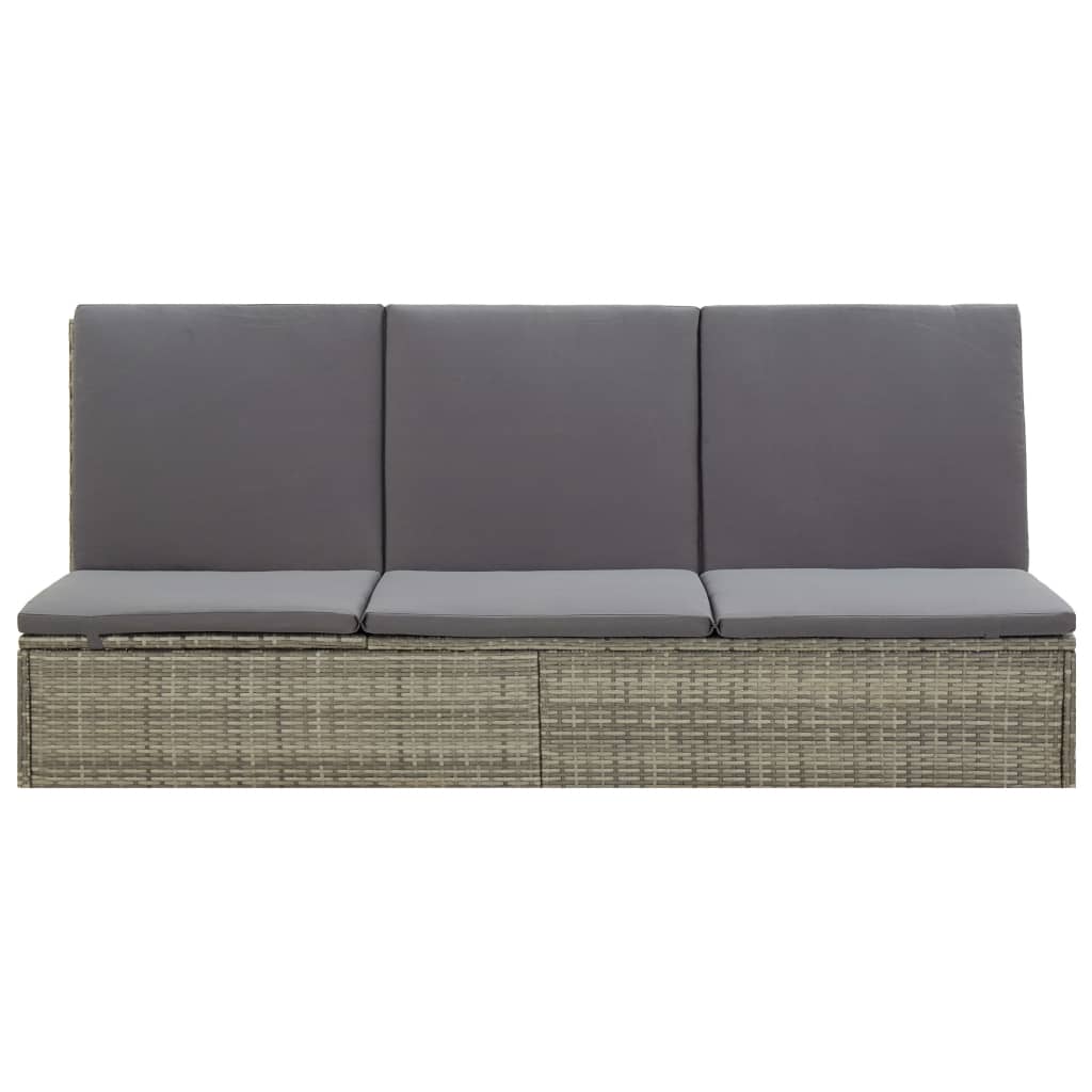 Sonnenliege mit Auflage Poly Rattan Grau