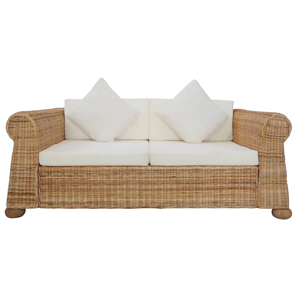 2-tlg. Sofagarnitur mit Kissen Natur Rattan