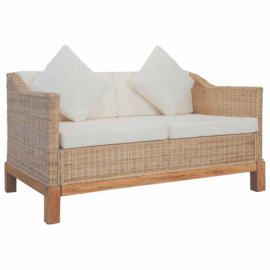 2-tlg. Sofagarnitur mit Kissen Natur Rattan