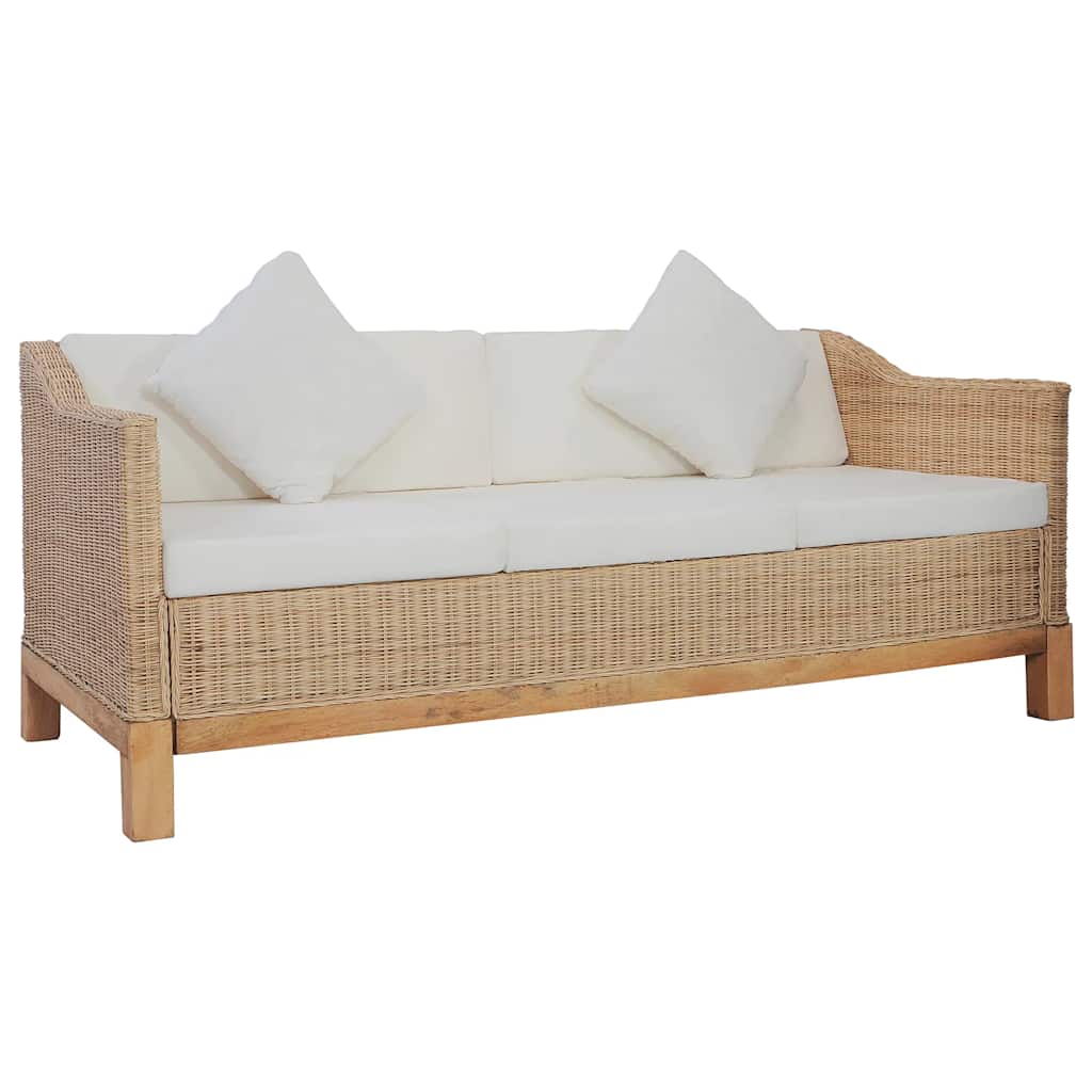 2-tlg. Sofagarnitur mit Auflagen Natur Rattan