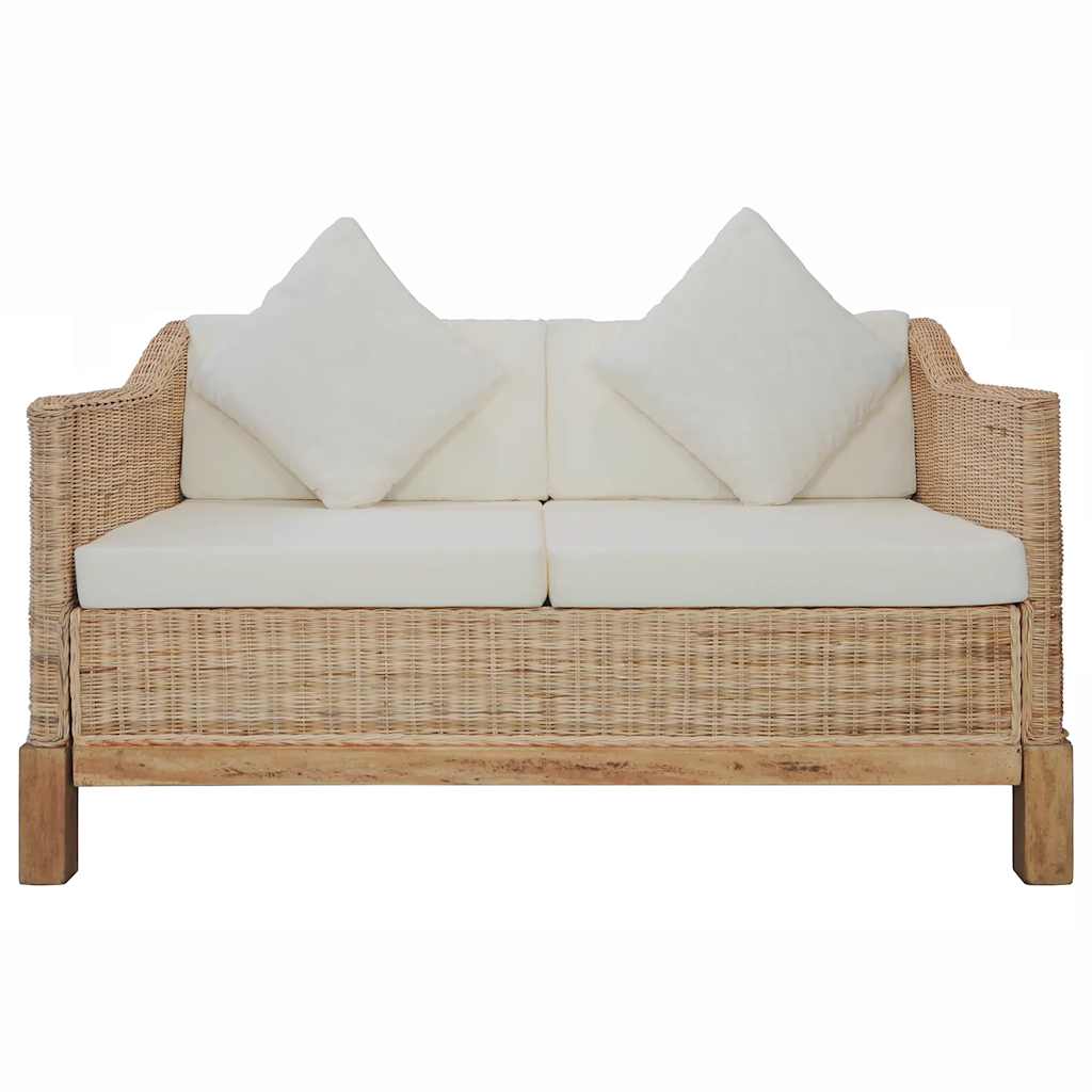 2-tlg. Sofagarnitur mit Auflagen Natur Rattan
