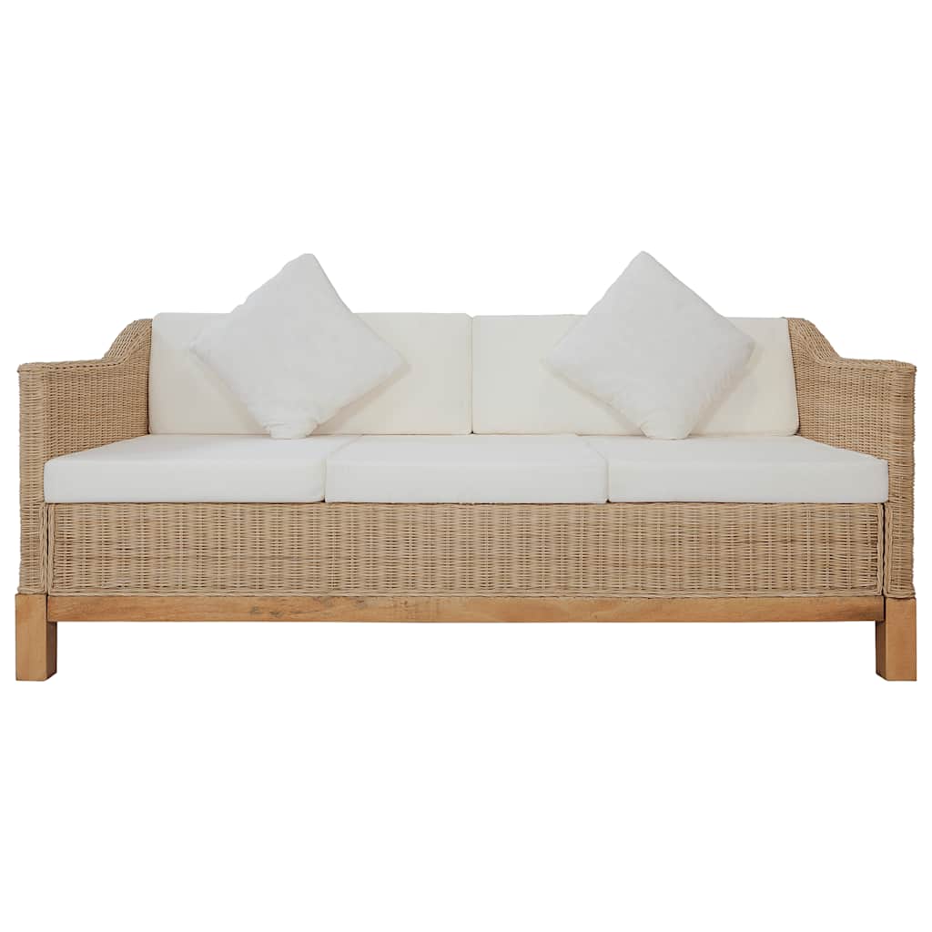 2-tlg. Sofagarnitur mit Auflagen Natur Rattan