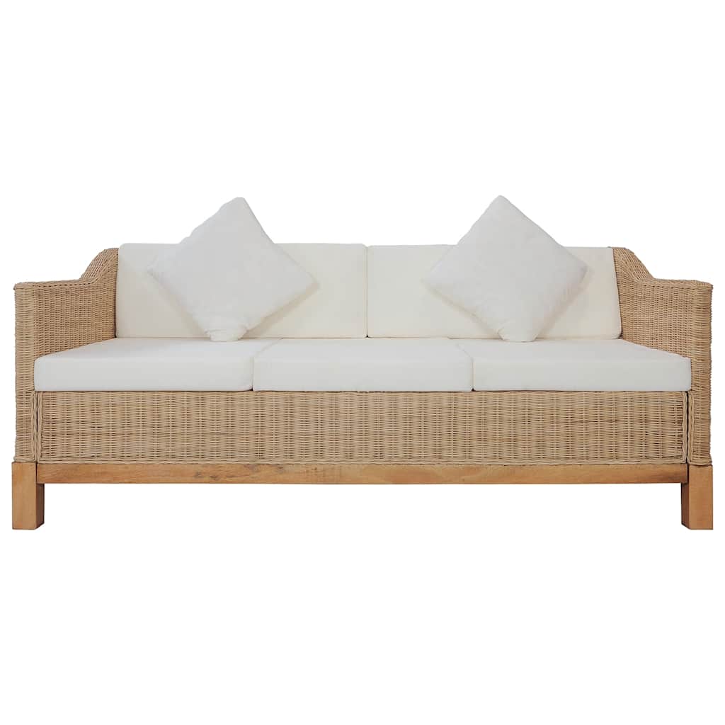 2-tlg. Sofagarnitur mit Auflagen Natur Rattan